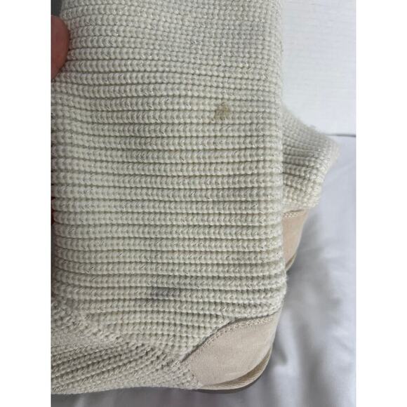 ✨SO Womens Cream Knit Tall Boots Size8 Side Zip Up Suede Heel Casual Cozy - Picture 10 of 10